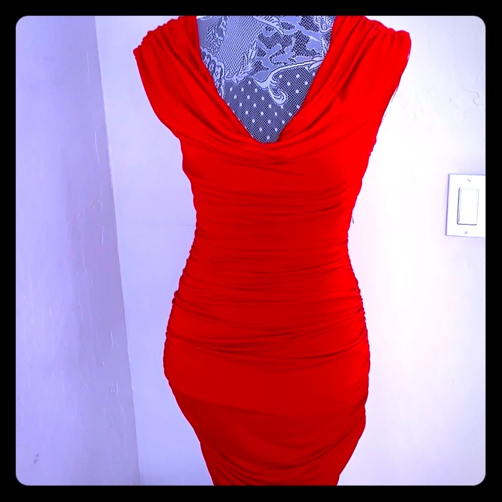 EXPRESS RUCHED RED COCKTAIL DRESS - Picture 2 of 9